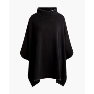 NWT J.Crew Faux Leather Trimmed Poncho Black CA959 Lagenlook Chic Minimalist